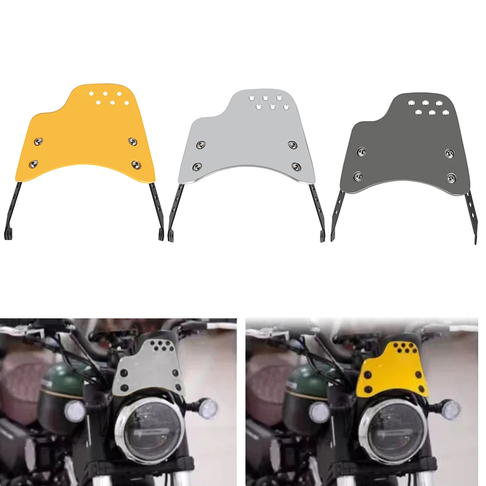 Front Motorcycle Windscreen Windshield Flyscreen Wind Shield Protection Silver/ Yellow For Universal Ducati Scrambler