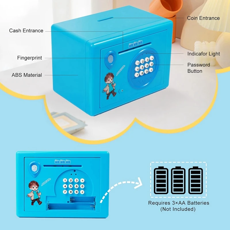 Piggy Bank For Kids,Fingerprint Password Money Saving Box,Coin Bank Money Safe ATM Machine Gift For Birthday