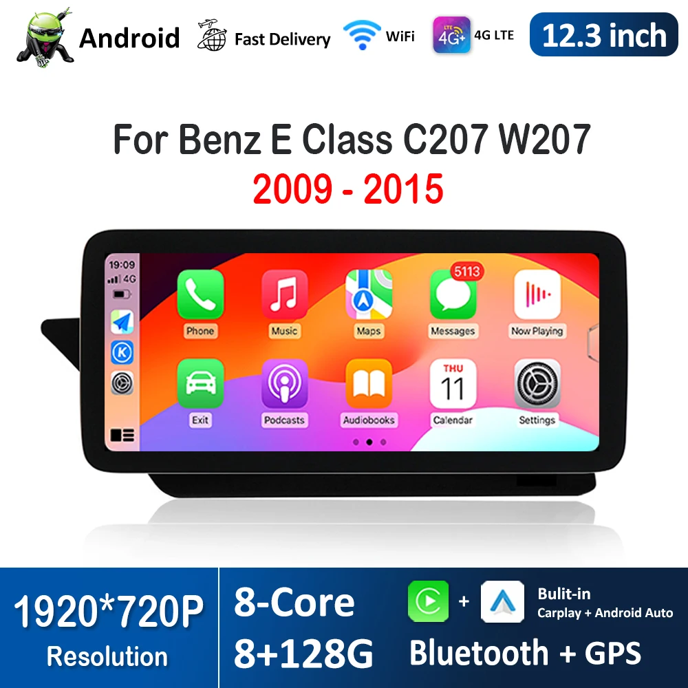 12.3 inch HD Touch Screen 4G WiFi for Mercedes Benz E Class C207 W207 2009 - 2015 Android Car Radio Video Multimedia Player