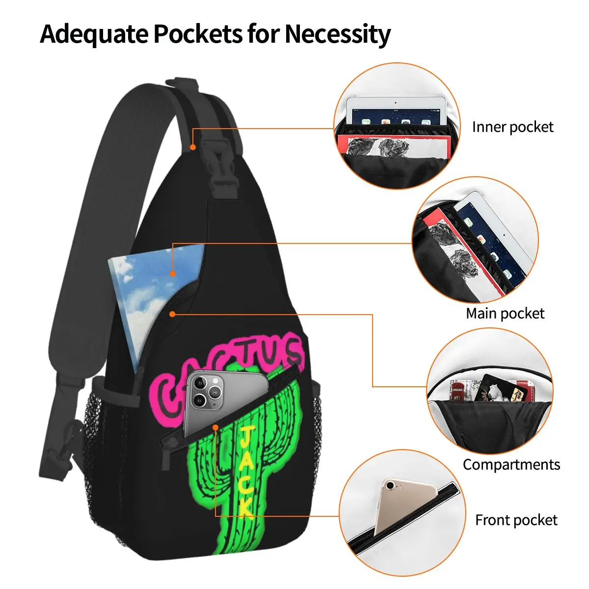 Cactus Jack La Flame Kleine Sling Bags Borst Crossbody Schouder Sling Rugzak Outdoor Daypacks Astro Wereld Mannen Vrouwen Tas