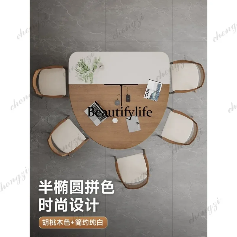 NQ52 Modern simple solid wood semi-round color matching small conference table  combination light luxury desk negotiation table