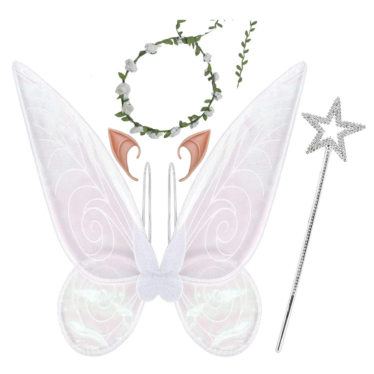 

Women and Children's Fairy Wings Juego, 5-piece set, Fairy Wand, Corolla, Elf Ears, Adult and Children's Fairy Wings