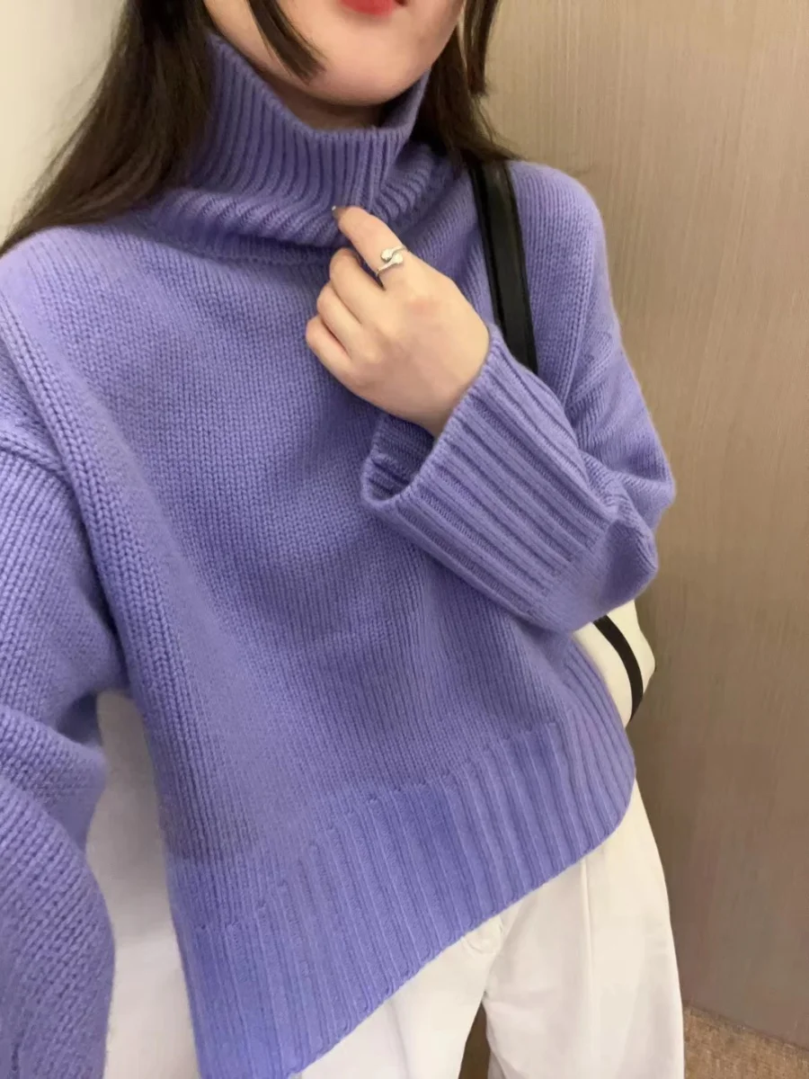 

High-necked 100% pure cashmere sweater for women's loose and thick lazy wind bottoming knitted silhouette sweater