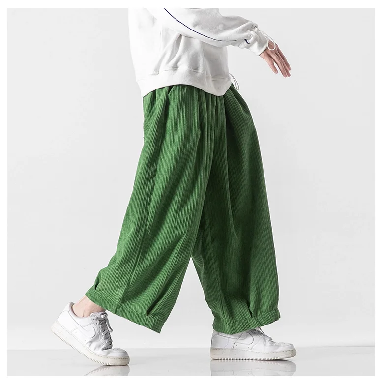 Men's Japanese Style Warm Thicken Corduroy Pants Autumn Winter Fashion Harajuku Wide Leg Loose Trousers
