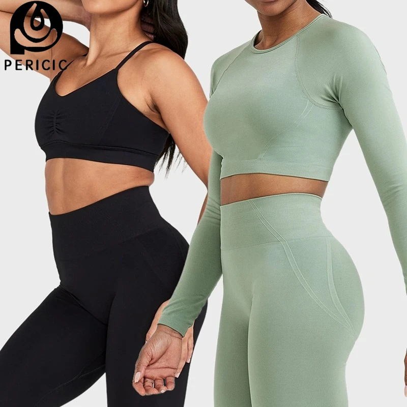 

Effortless Women's Tracksuit Seamless Yoga Set Sports Bra Long Sleeve GYM Leggings Fitness Clothing Sportswear 2pcs Sports Suit