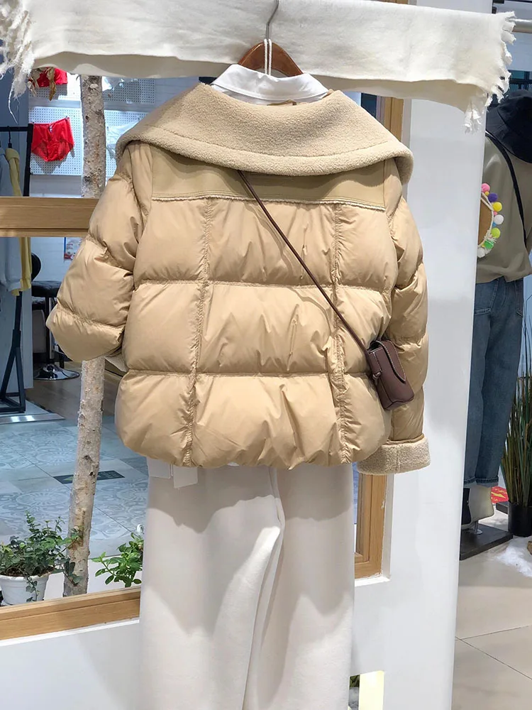 Único ort feminino para baixo jaet gola grande coreano sle casaco de inverno thiened branco du pena corte reto commute vento