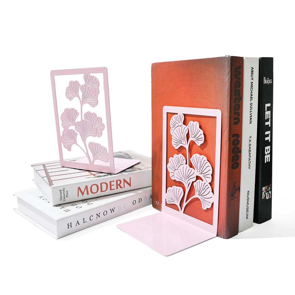 3 Style Ginkgo Leaf Bookends Bring Luck Metal Bookends Office Desktop Home for Book Lovers Office supplies Book rack Bookshelf