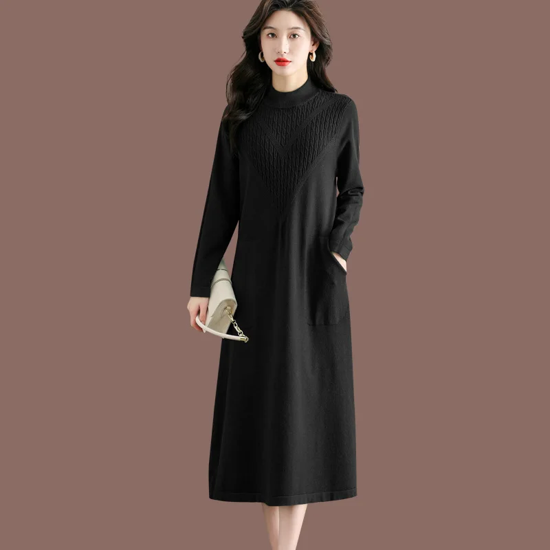 

Warm Spring Autumn Woolen Long Dress Winter Woman Clothing Thick Knitwear Jumper Basic Wear Women's Sweater Pulls Femmes Top