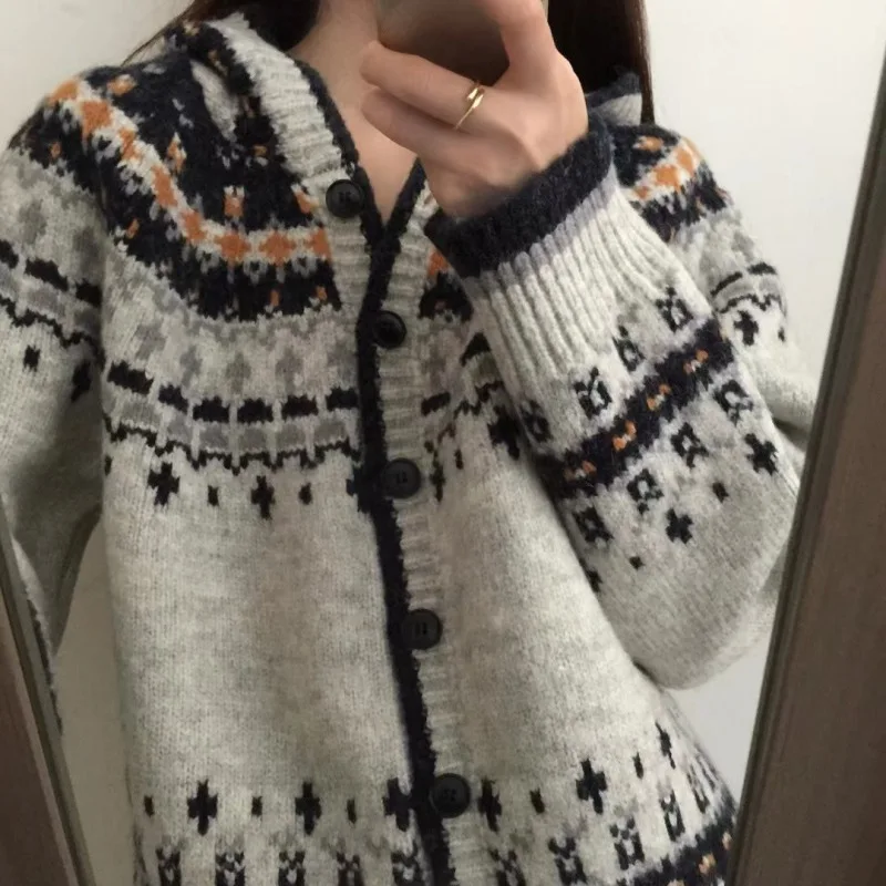 

Cardigan Women Sweaters Coats Hooded Jackets Full Sleeve Jumpers Y2k Streetwear Elegant Knit Casual Open Stith Autumn Winter