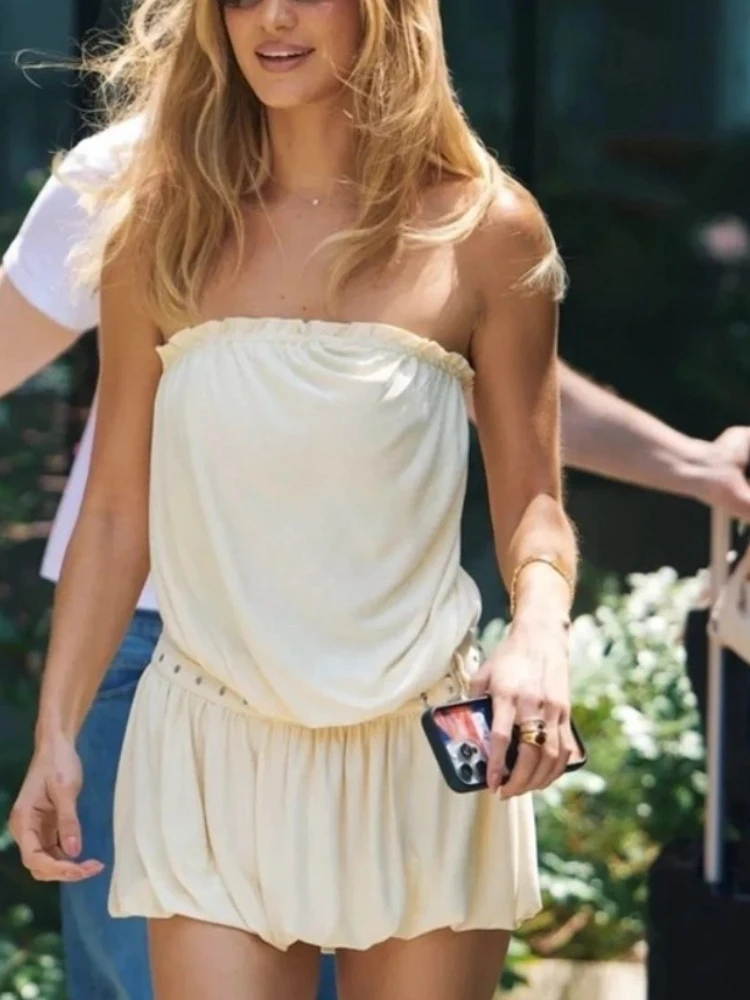 

Tossy Sexy Strapless Off-the-Shoulder Tapered Waist Mini Dress Faux Two-Piece Solid Slim Party Dress Female Autumn 2025 Dress