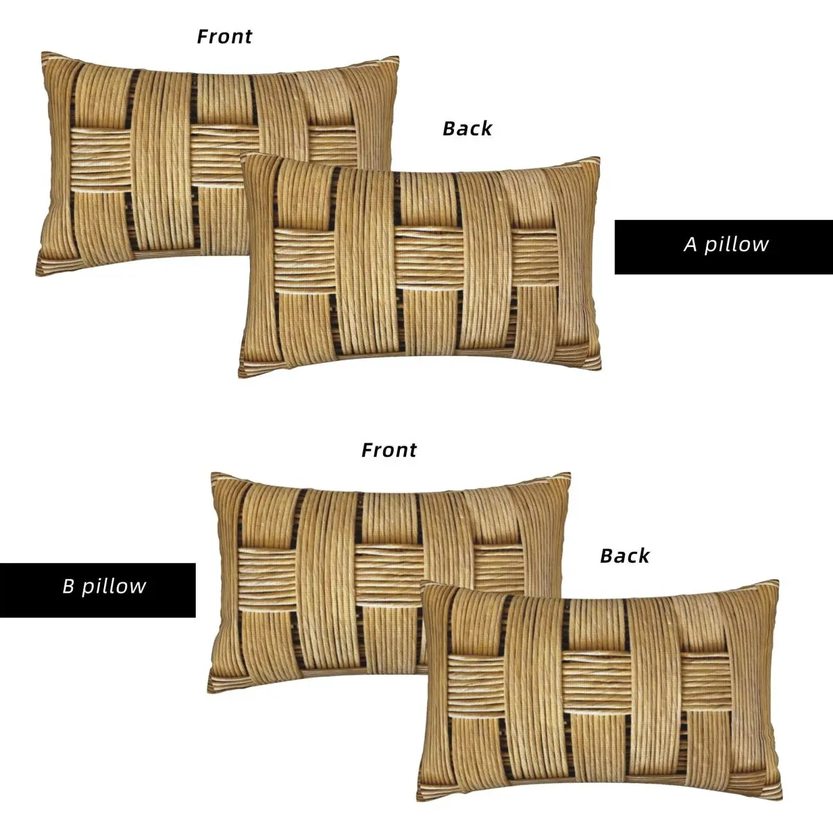 Braided Rattan Wood Wicker Printing Rectangle Linen Pillowcase Cushion Cover Polyester Decor Bed Home Comfort Throw Pillow