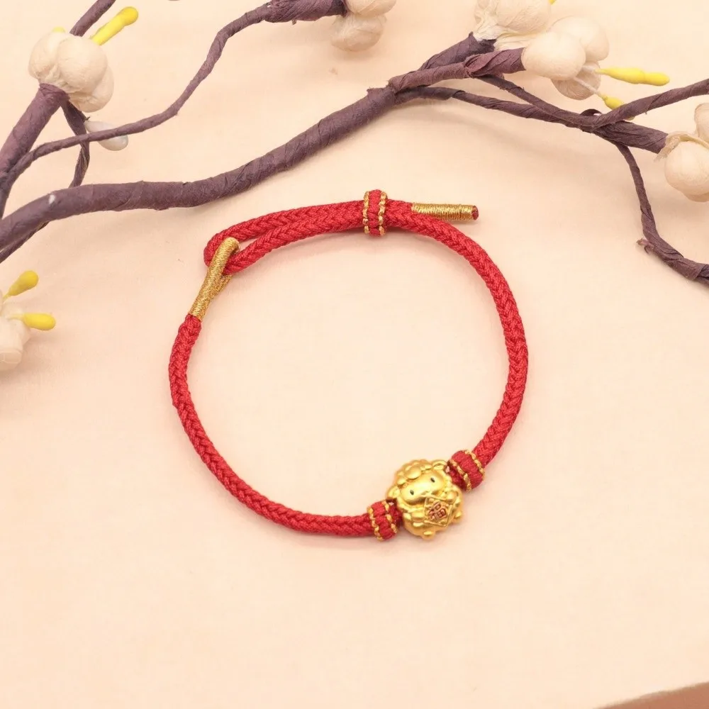 Chic Braided Zodiac Goat Bracelet Gold Plated Lightweight Red String Hand Chain Adjustable Sliding Lucky Bracelet Daily Wear