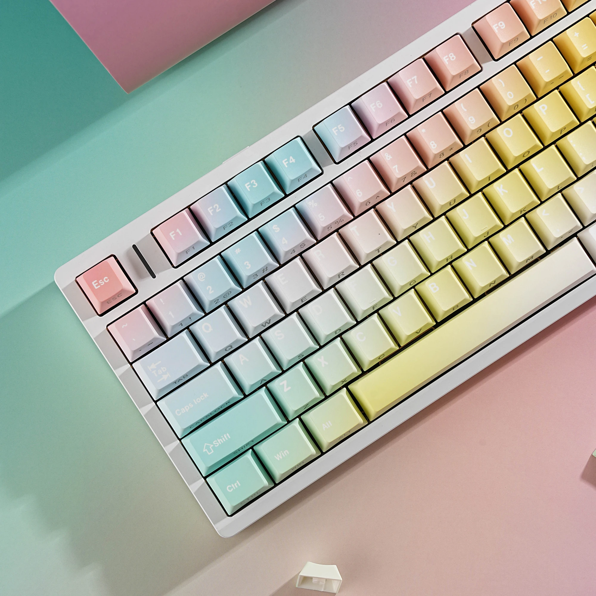 

Колпачки для механической клавиатуры JCM Macaron, сублимационная печать, профиль Cherry, с боковой подсветкой, 131 клавиша, раскладки DE/FR/KR/RU/ES/иврит, для клавиатур с южным расположением клавиш