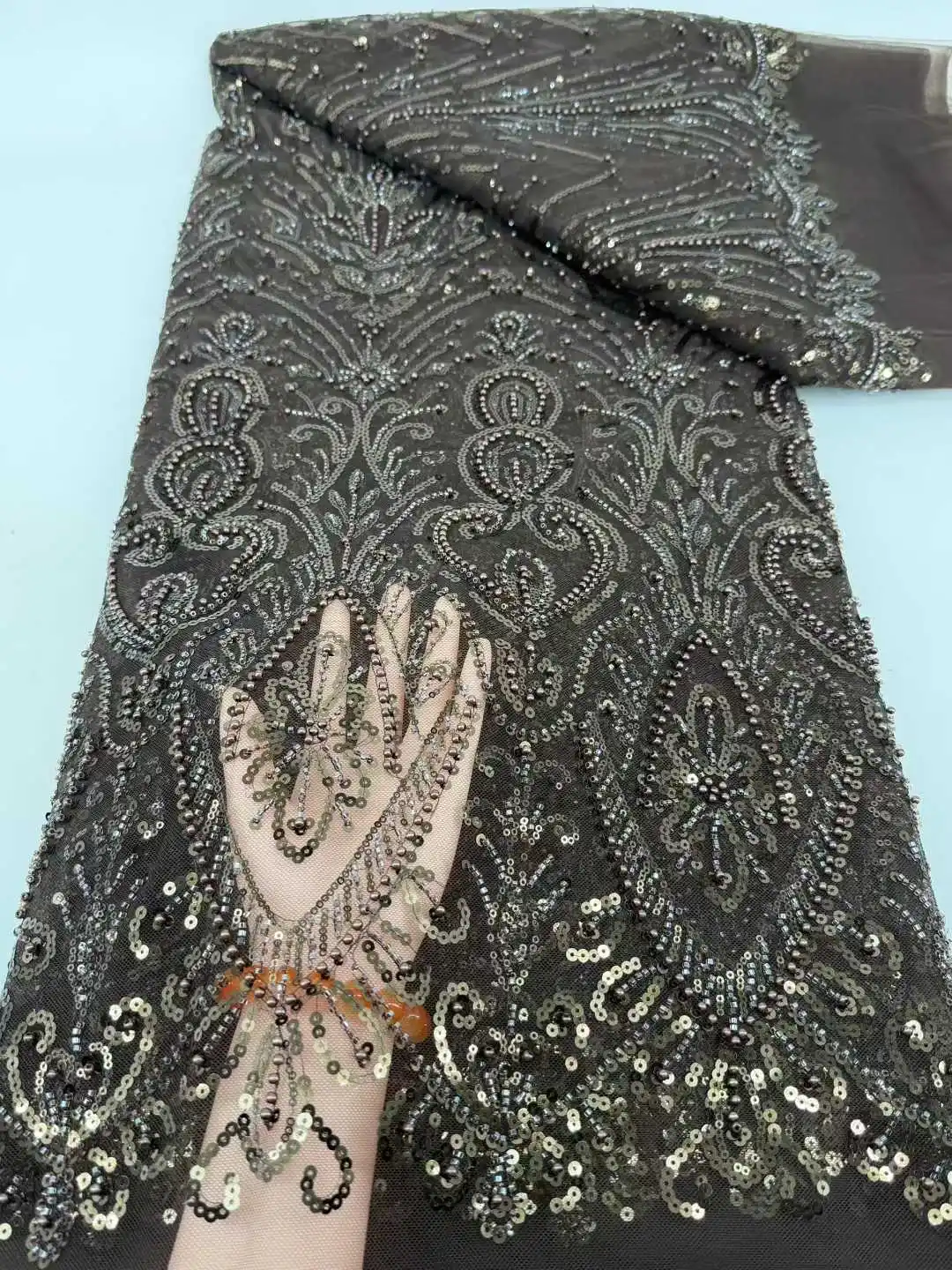 

Luxury African Lace Fabric White Tulle Lace Fabric 2026 5Yards Beaded Sequin Tulle Lace for Party Wedding Dresses