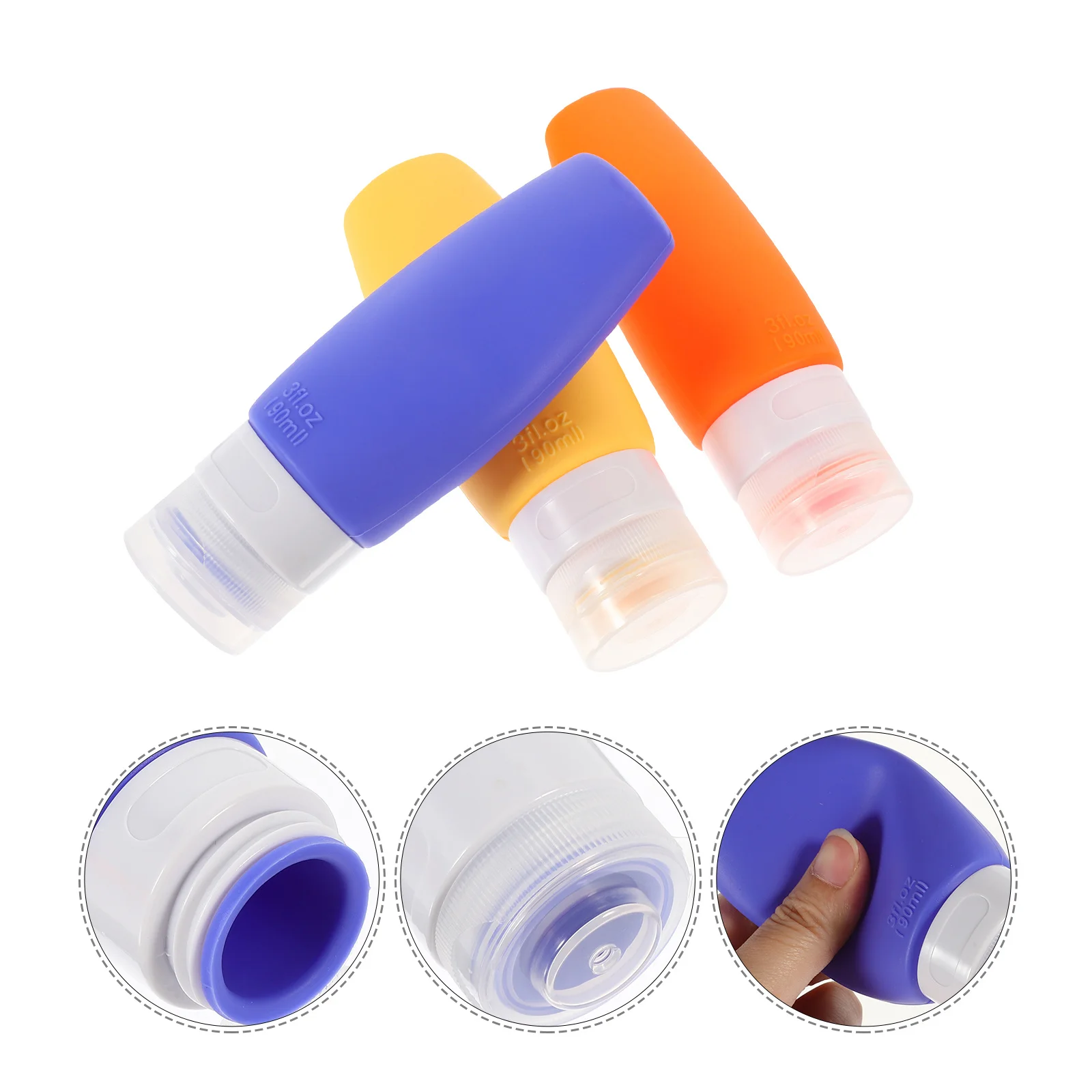 

3Pcs Silicone Travel Bottles Leak Proof Refillable Toiletry Containers 90ml Compact for Outdoor Travel Shampoo Lotion