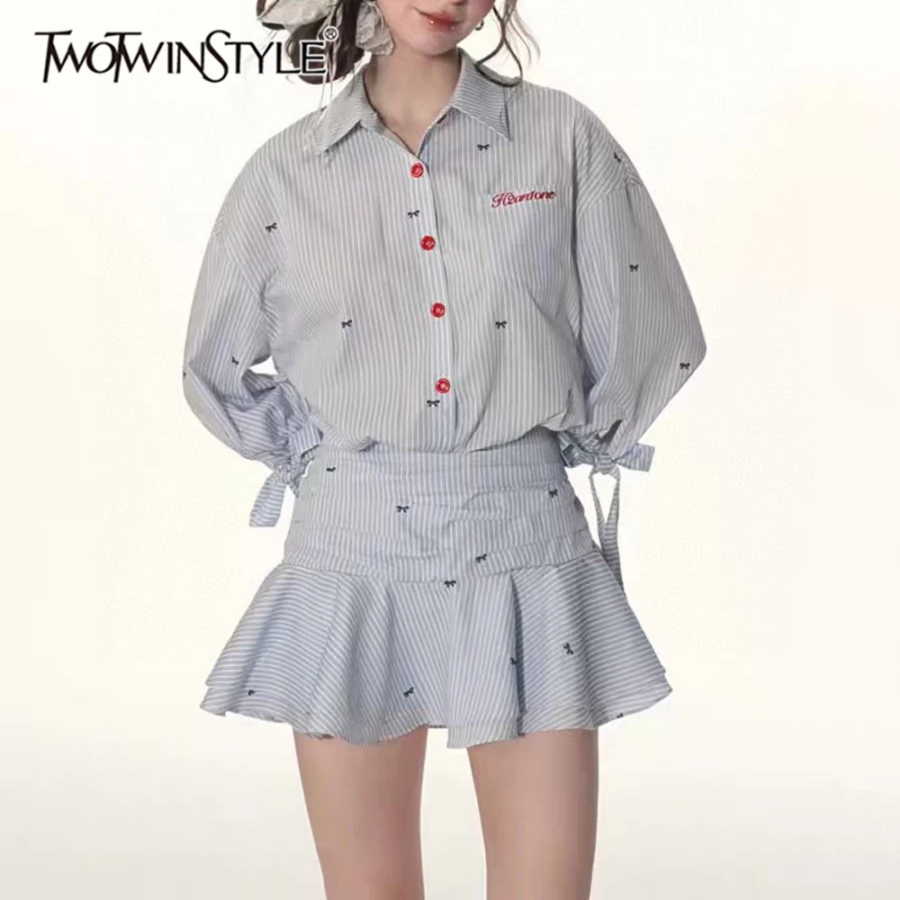 

TWOTWINSTYLE Hit Color Slimming Mini Dresses for Women Lapel Long Sleeve High Waist Patchwork Button Dress Female