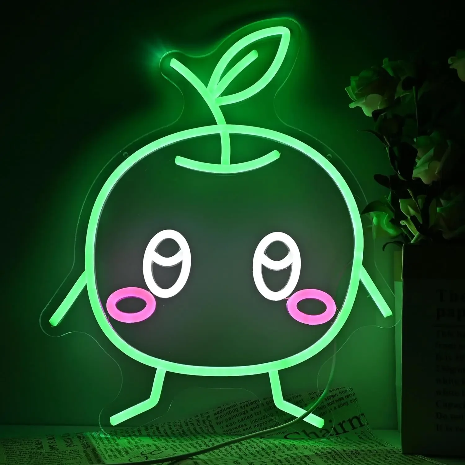 

Cute Green Apple Neon Sign Usb Powered LED Neon Sign for Bedroom Bar Pub Game Room Wedding Party Wall Decor Gift for Kid