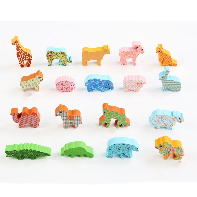 Blocos de equilíbrio animal brinquedo kit crianças empilhamento de madeira dinossauro brinquedos para crianças coordenação mão-olho