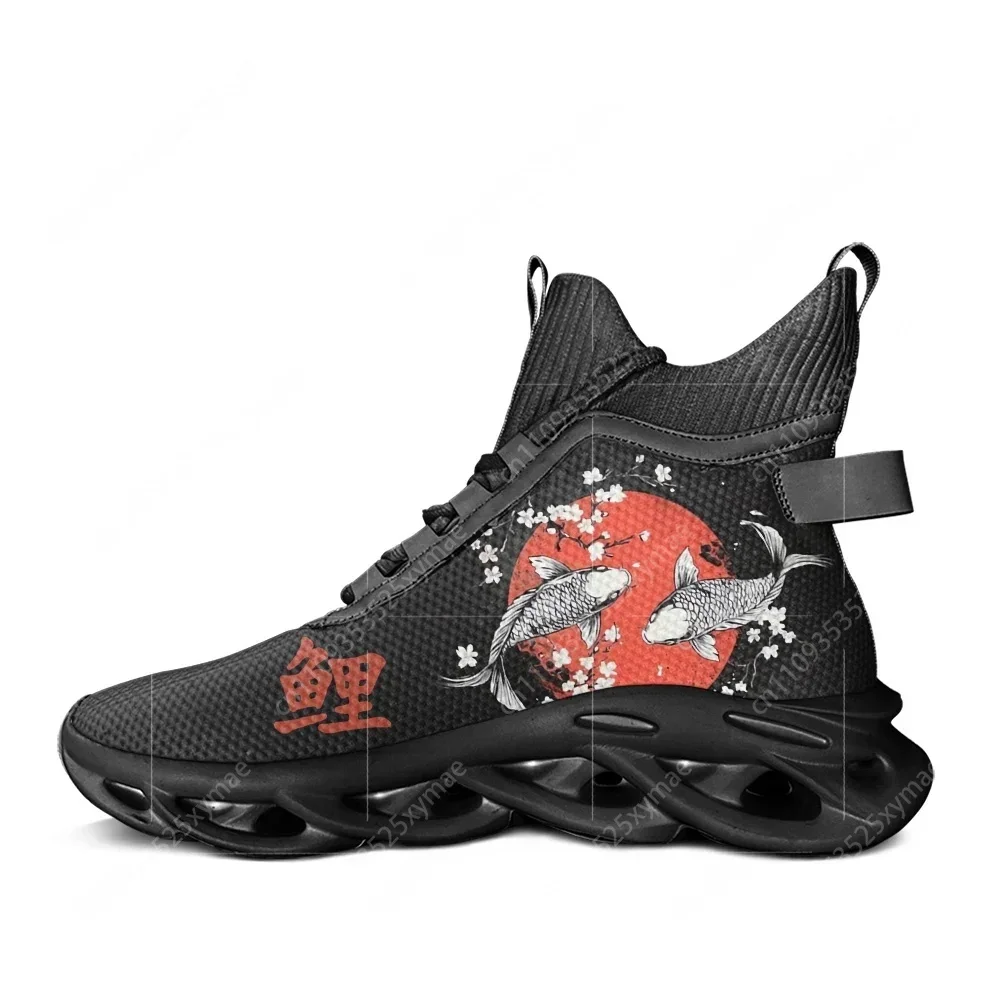 Cherry Blossom Koi Carp Fish Japanese Sakura Graphic High Top Flats Sneakers Mens Womens Hiking Sneakers Travel Running Shoes view 2