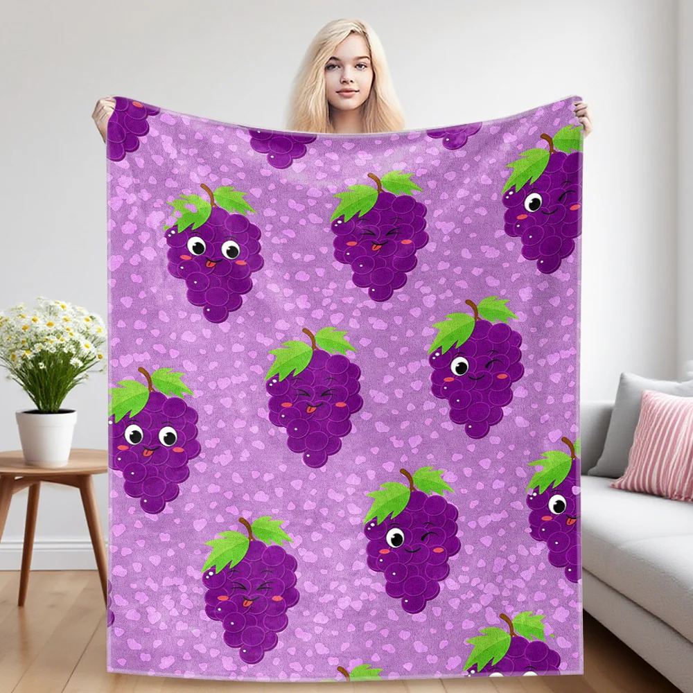 Couvertures en flanelle à motif de raisins mignons, adaptées aux canapés, aux décorations de chambre pour hommes, et aux cadeaux épais et chauds pour adolescents