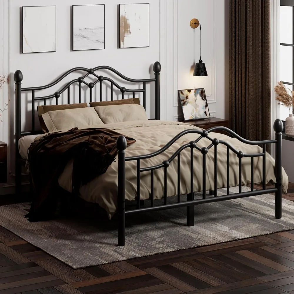 Queen Metal Bed Frame with Headboard and Footboard, Modern Iron Platform Bed Frame Support Up to 1200LBS, Under Bed Storage, No