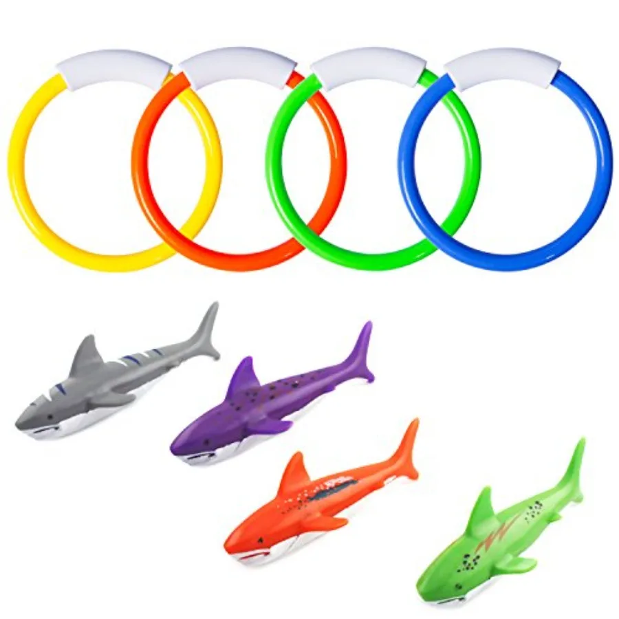 

Pool Diving Toys, Underwater Swimming Pool Toys for Ages 4-8, Diving Rings and Training Sharks for Learning to Swim, 8 Pack