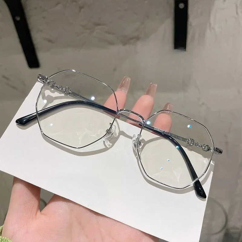 Women's Fashion Polygon Large Frame Anti Blue Light Glasses Flat Mirror Retro Style Unique Decoration Holiday Gift