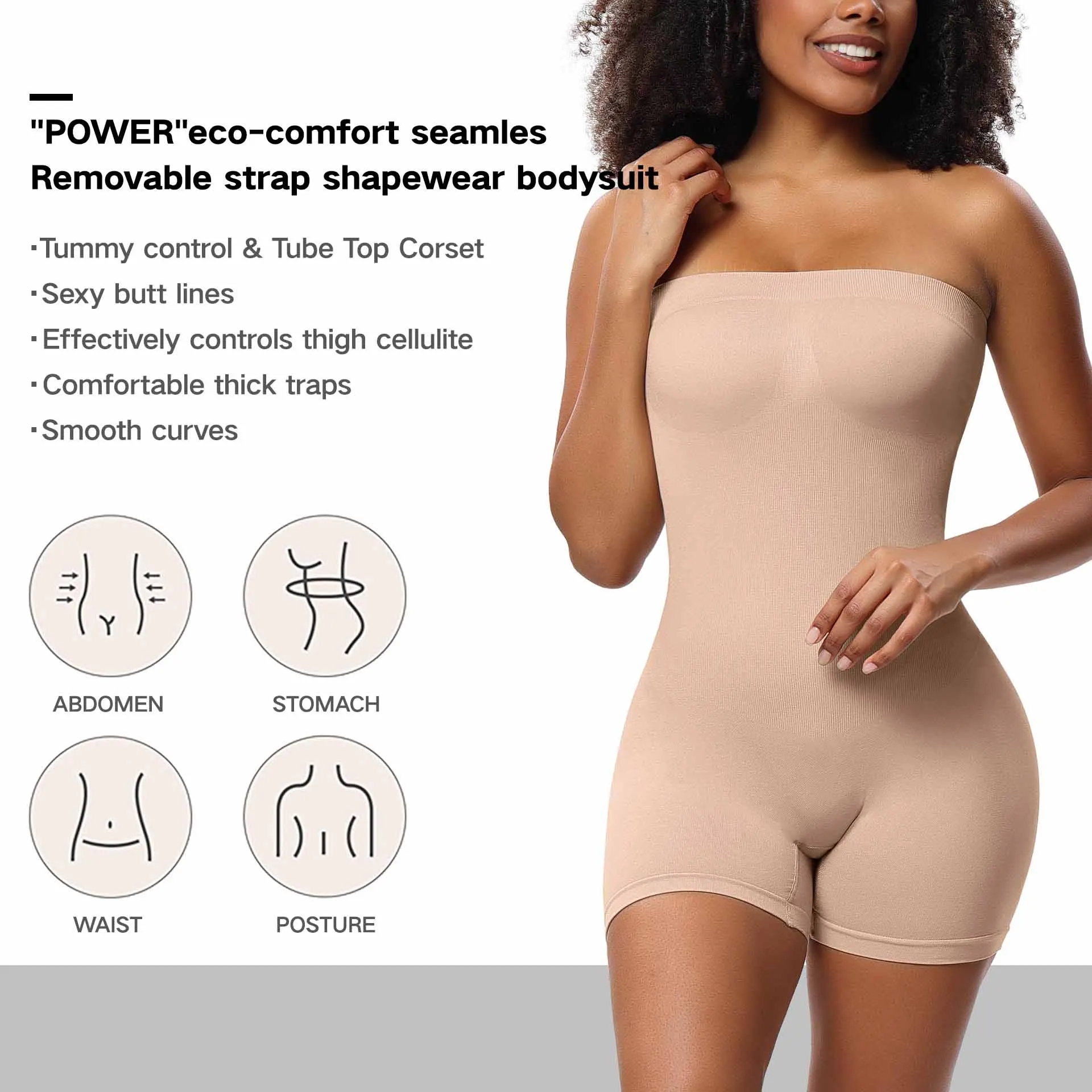 Women's Shapewear Removable Straps Bodysuits Tummy Control Butt Lifter Body Shaper Strapless Seamless Mid Thigh Jumpsuit Tops