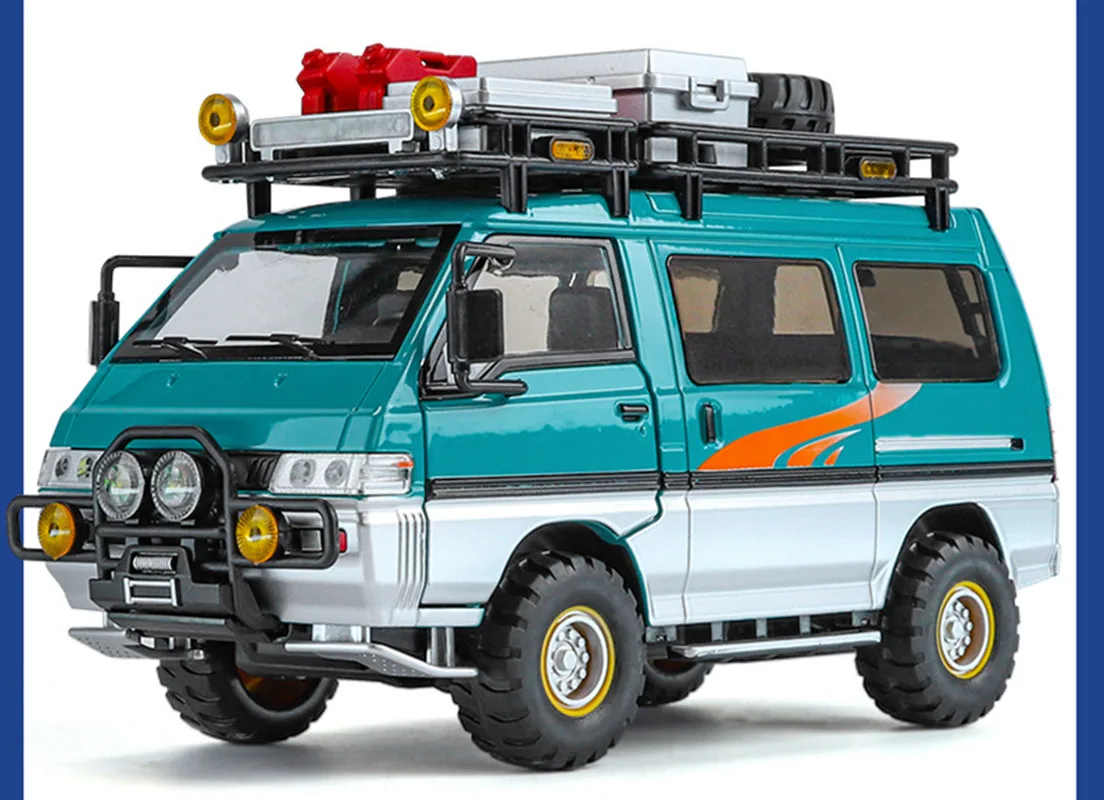 1: 24 合金プルバックバンモデル、シミュレーションキャンピングカーおもちゃ、音と光のデザイン、卸売