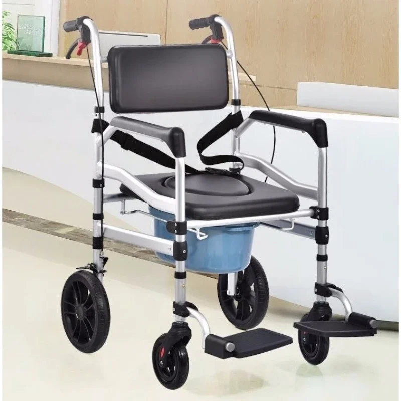 Discounted Indoor Elderly Chair, Portable Commode with Wheels, Foldable Disabled Toilet, Convenient Adult Mobility Aid 122