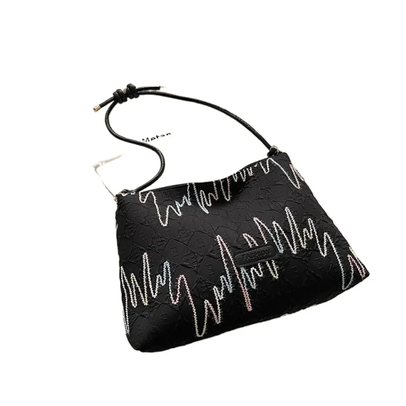 

French Texture Handbag, Fresh Color Thread Embroidery Temperament Commuter Underarm Bag Fashionable and Practical Handbags 2026