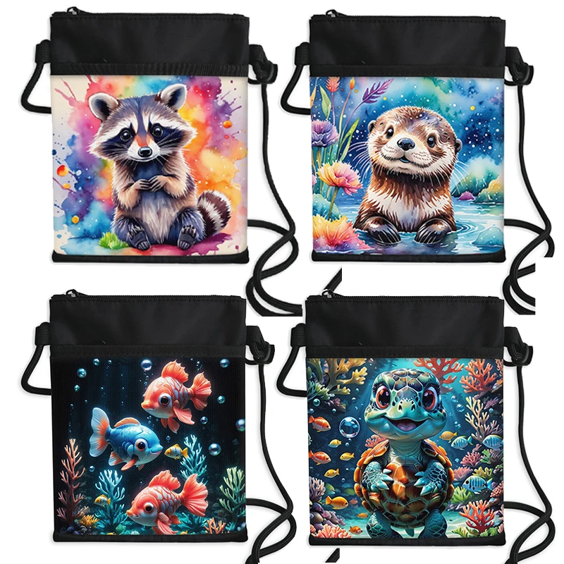 

Рюкзак с акварельным животным принтом, кошка, собака, панда, дельфин, жираф, студенческие сумки для женщин и мужчин, сумка через плечо, держатель для ключей для телефона, подарок