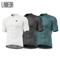 LAMEDA Camiseta de ciclismo para hombre, camisetas de ciclismo de carretera de manga corta con absorción de humedad y cremallera completa para hombre, camiseta MTB con 3 bolsillos