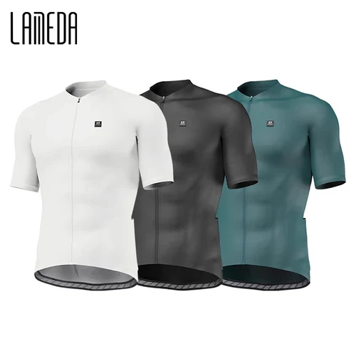 LAMEDA Camiseta de ciclismo para hombre, camisetas de ciclismo de carretera de manga corta con absorción de humedad y cremallera completa para hombre, camiseta MTB con 3 bolsillos