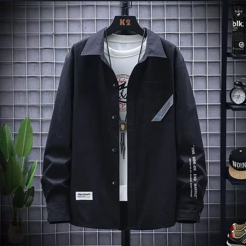 

Design Workwear irt Men's Long Sve Loose Fit Casual irt Sli Dapper Japanese Retro Outerwear for Youth Summer Thin