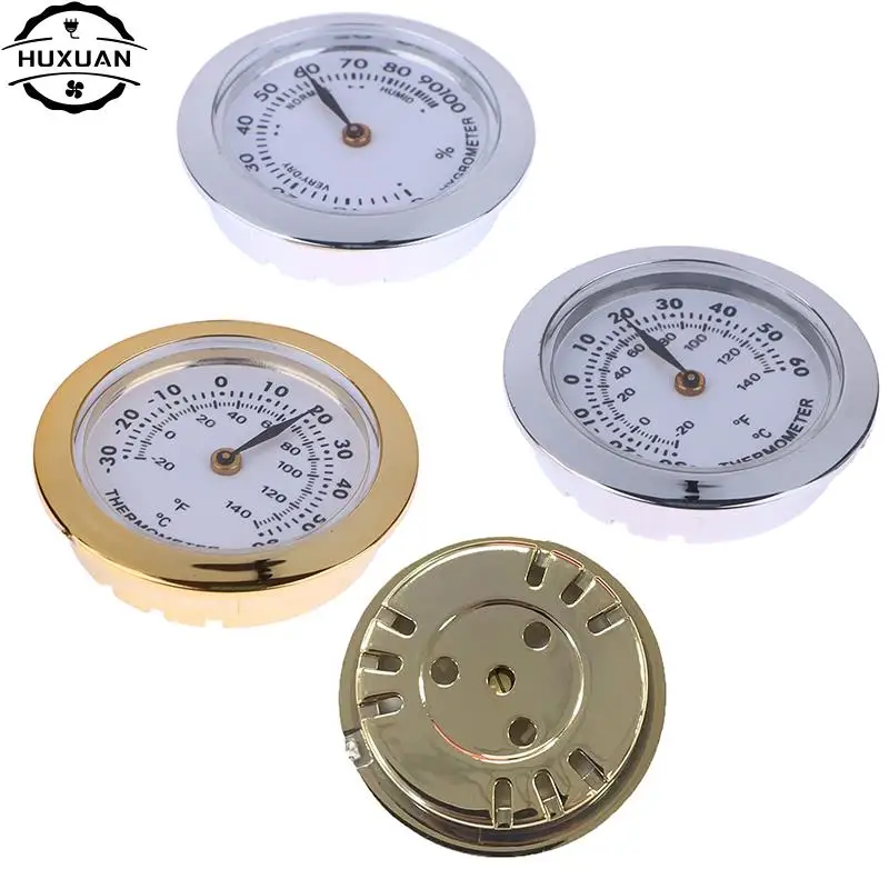 Direct Pin Embedded 37mm Pointer Thermometer Hygrometer Cigar Box Juggling Moisture-proof Box Portable Mini Thermometer