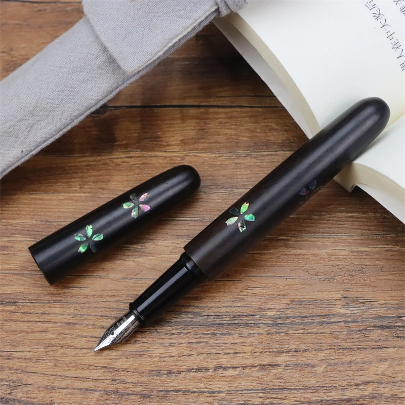 BALAOYE Ebony Five-star Solid Wood Fountain Pen Import Fine F 0.5mm Nib Business High-grade Collection Black Writing Ink Pen