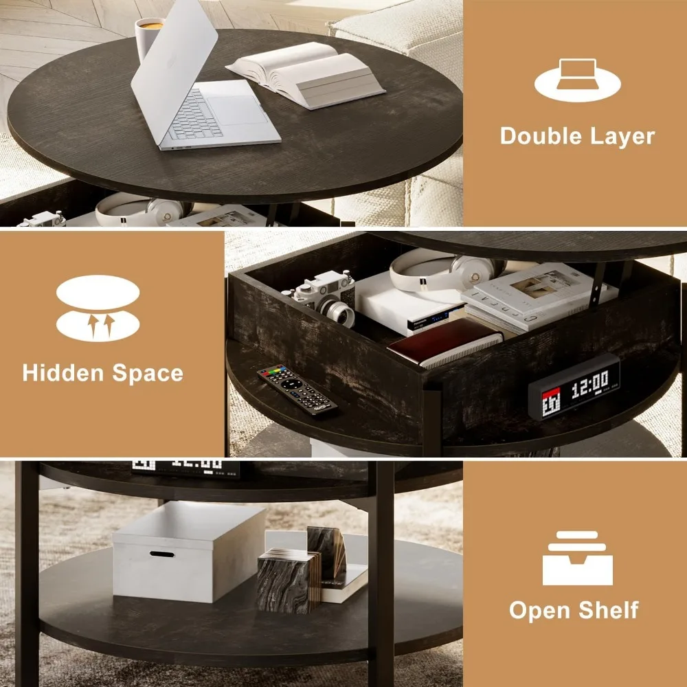 Farmhouse Style Lift Top Coffee Table with Storage, 26.77 Living Room Storage Table, Hidden Compartment for Reception Area