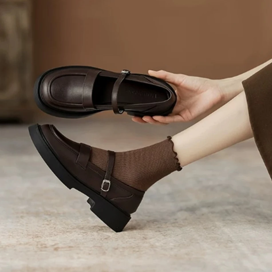 New style women's shoes: small leather shoes with soft soles, Mary Jane shoes, shallow toe single shoes, thick-soled loafers