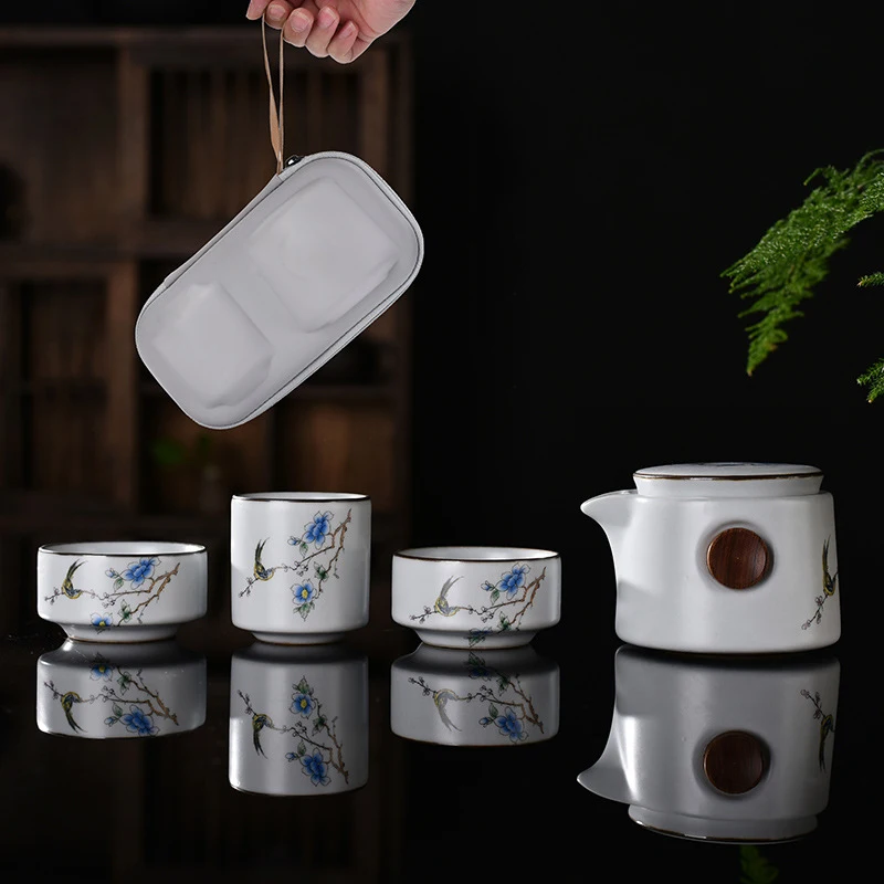 Travel Tea Set Express Cup One Pot Two Cups Portable Bag Ceramic Outdoor Travel Kung Fu Teaware Gift For Friend Customized