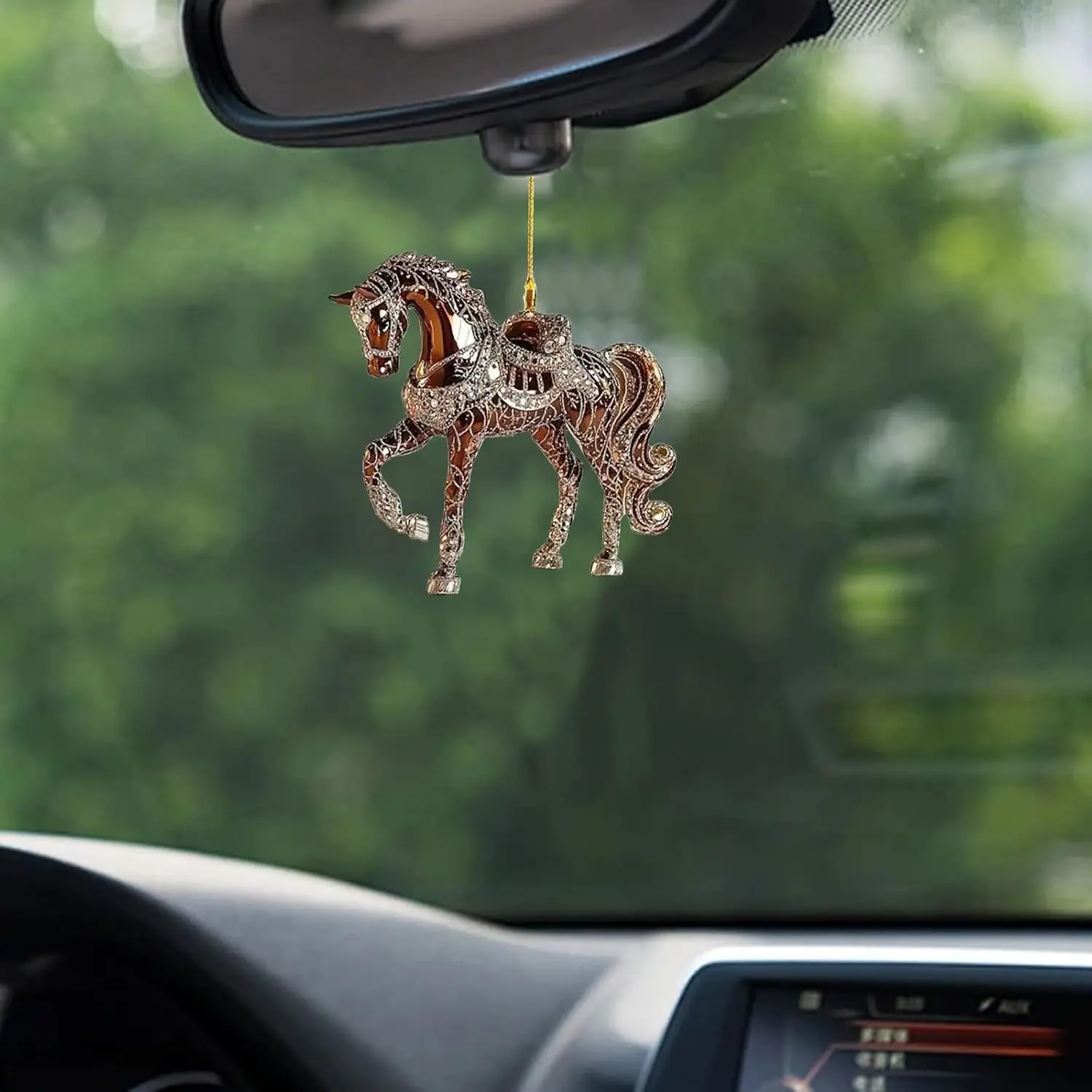 عيد الميلاد الحصان قلادة 2D شقة الاكريليك موضة مضحك لطيف سيارة مرآة الرؤية الخلفية شجرة عيد الميلاد حلي معلقة هدية حفلة ديكور المنزل #4