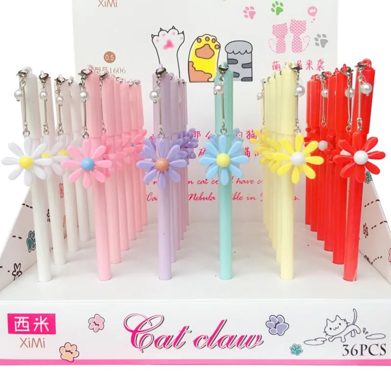 1 Piece Cute Kawaii Daisy Flower Pendant Gel Pen School Office Supply Stationery Sweet Pretty Lovely Korean Plant