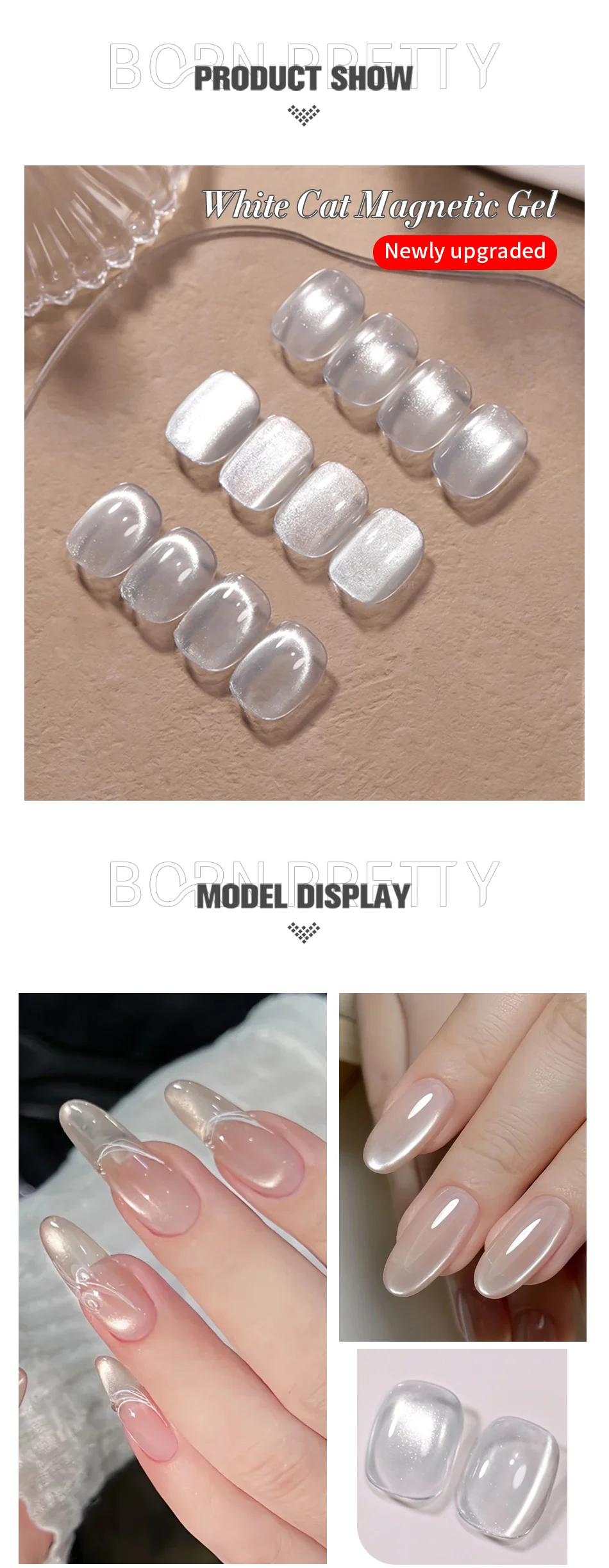 BORN PRETTY 10ml Flow Light Weißer Katzenaugen-Magnetgel-Nagellack Ultra-Glanz Soak-Off UV-Gel Spiegel-Glasperlen-Gel Nagelkunst – Detail 8