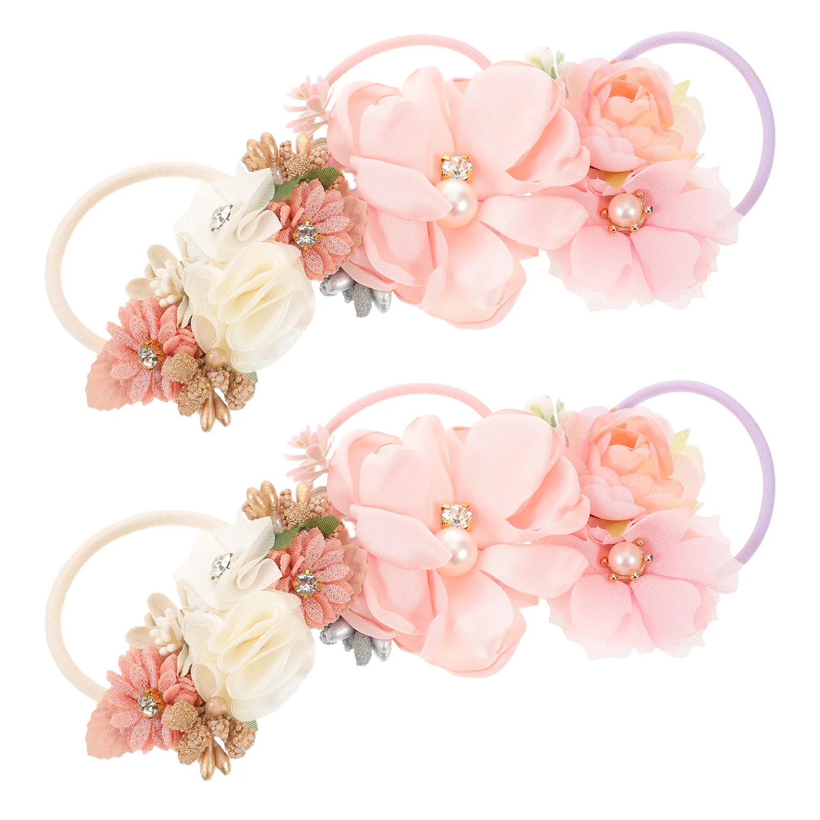

6pcs Ties With Flowers 'S Faux Flower Hair Scrunchies For Mini Floral Ponytail Holders Seamless