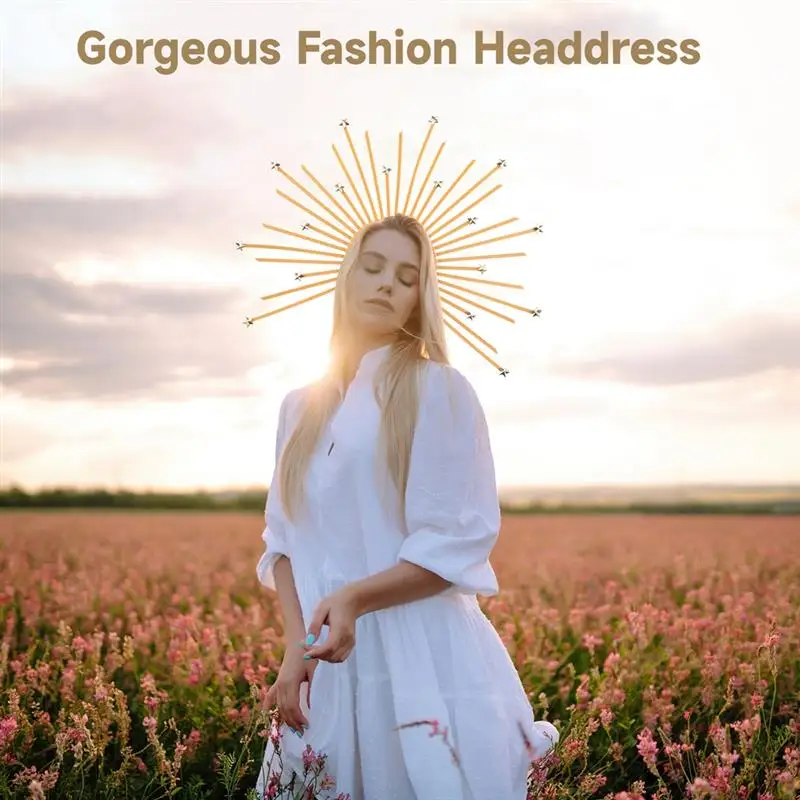 Halo Crown Headband For Women Golden Star Virgin Mary Headpiece Zip Tie Spiked Halo Head Crown Met Gala Headband For Costume