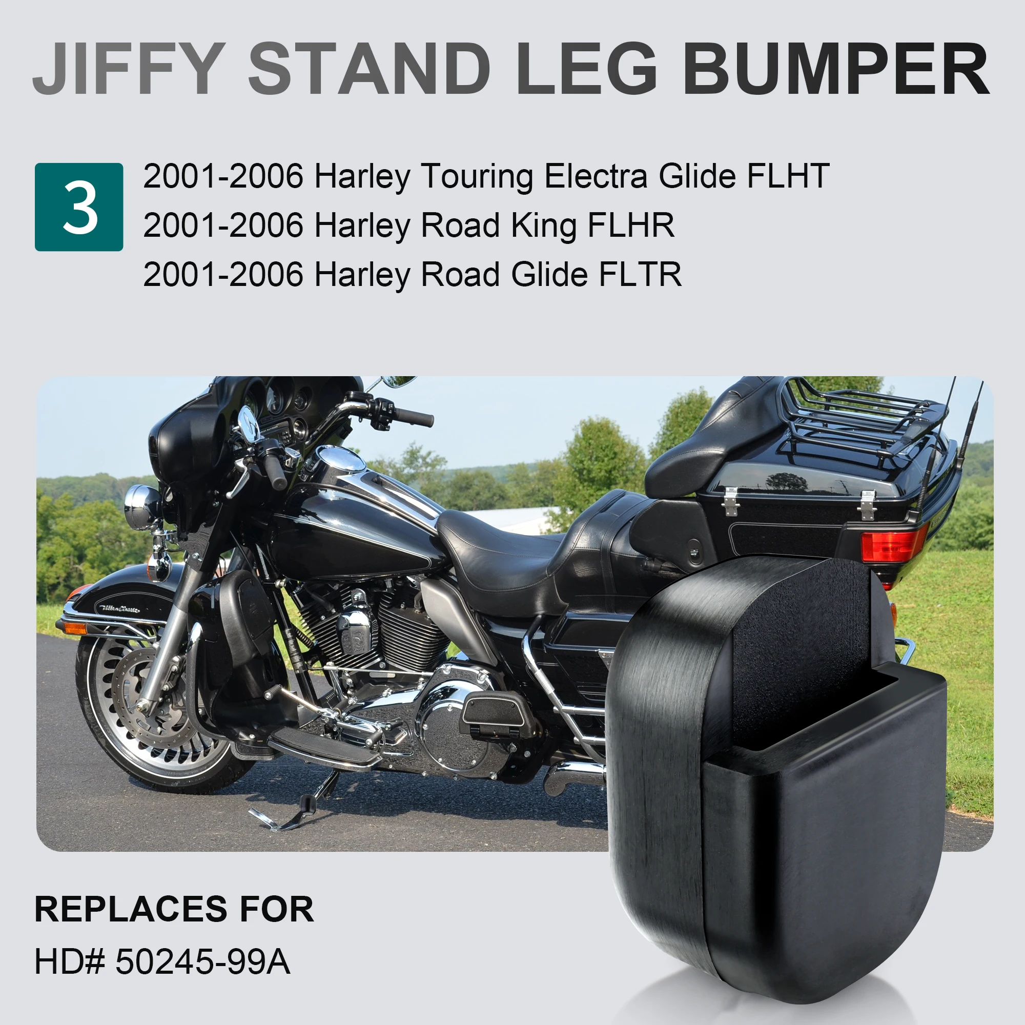Jiffy Stand Leg/Rubber Kickstand Bumper Pad for Harley 2001-2006 Touring Electra Glide FLHT Road King FLHR Road Glide FLTR