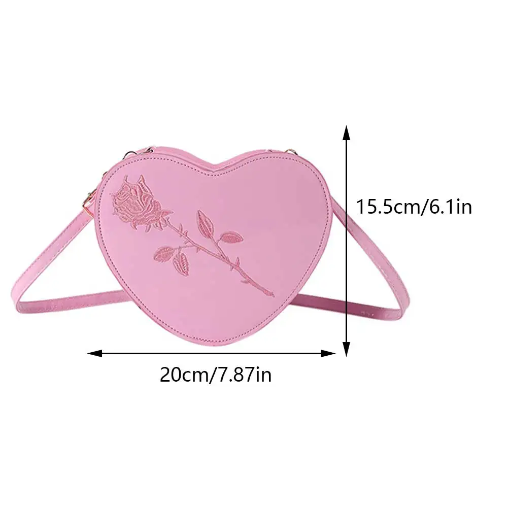 Modna brzoskwiniowa torebka na ramię z solidnym mała torebka Crossbody w kształcie serca szykowna torba typu Sling róża haftowana wyprzedaży torba