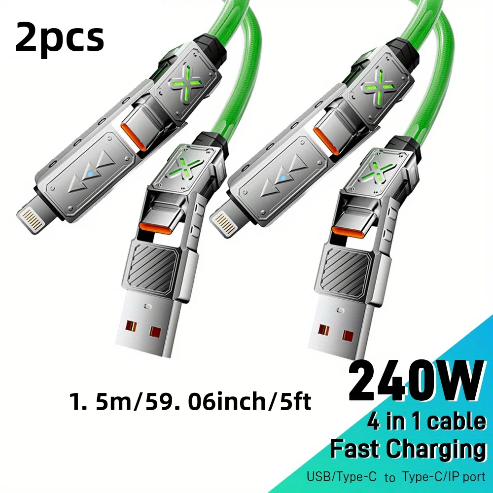 2 قطعة 240 واط 4 في 1 كابل بيانات شحن سريع للغاية USB-C إلى Type-C كابل سبائك الزنك آيفون سامسونج هواوي شاومي متعدد المنافذ #1