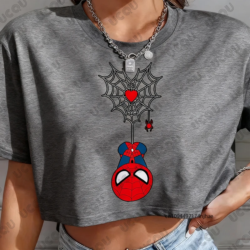 2026 New Spider-Man Print T-shirt For Women Summer Short Sleeve Crop Top Streetwear O-neck Tees Casual Tees Sports Y2k Tops