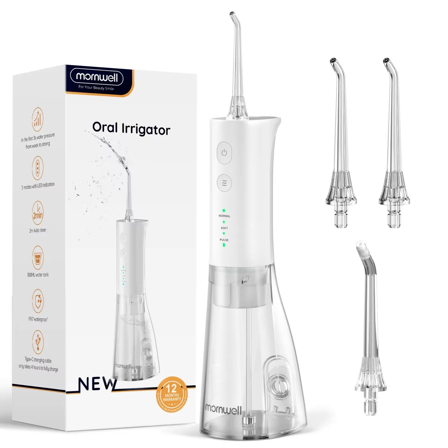 Water Flosser Mornwell F29 crodless Dental flosser Oral Irrigator for clean Teeth Rechargeable Portable Waterproof Teeth Cleaner